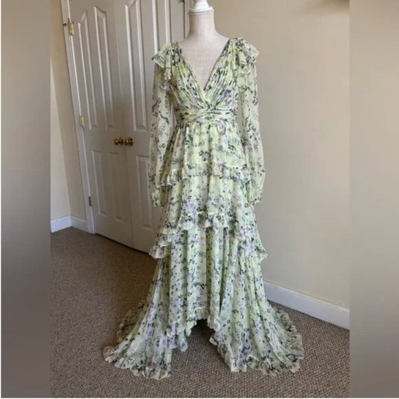 Mac Duggal Tiered A-line Maxi Chiffon Floral Gown maxi Dress size 6 - Picture 13 of 13